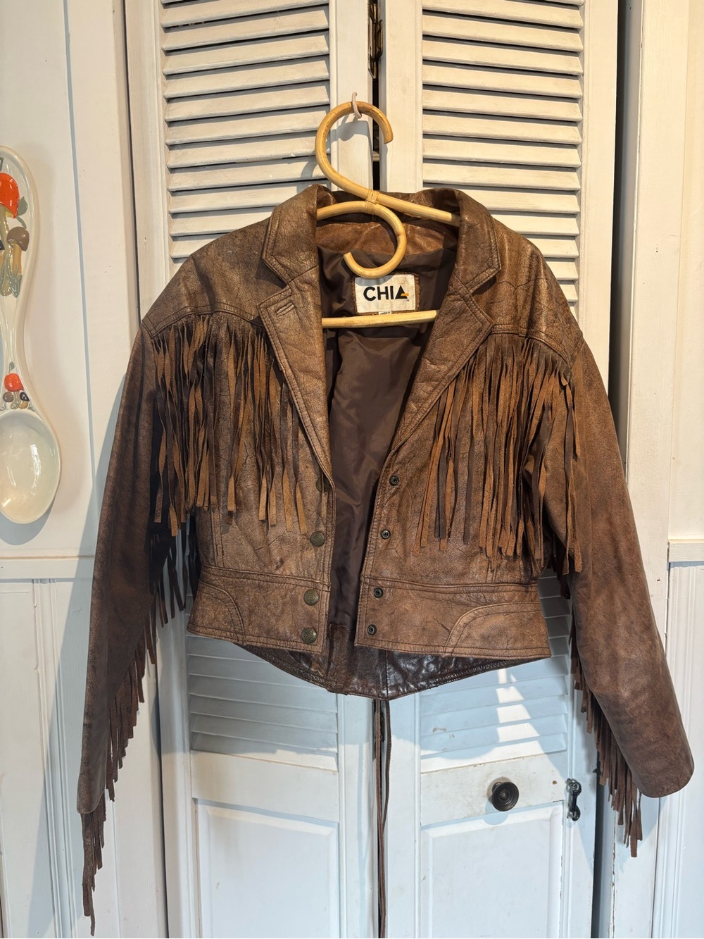Chia Brown Leather Fringe Jacket vintage